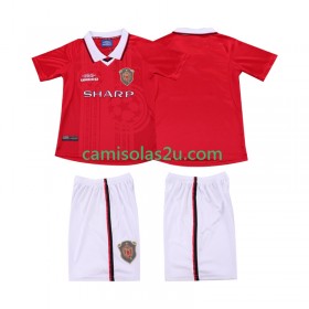 Camisolas de futebol Manchester United 1999 2000 Retro Criança Equipamento Principal Manga Curta
